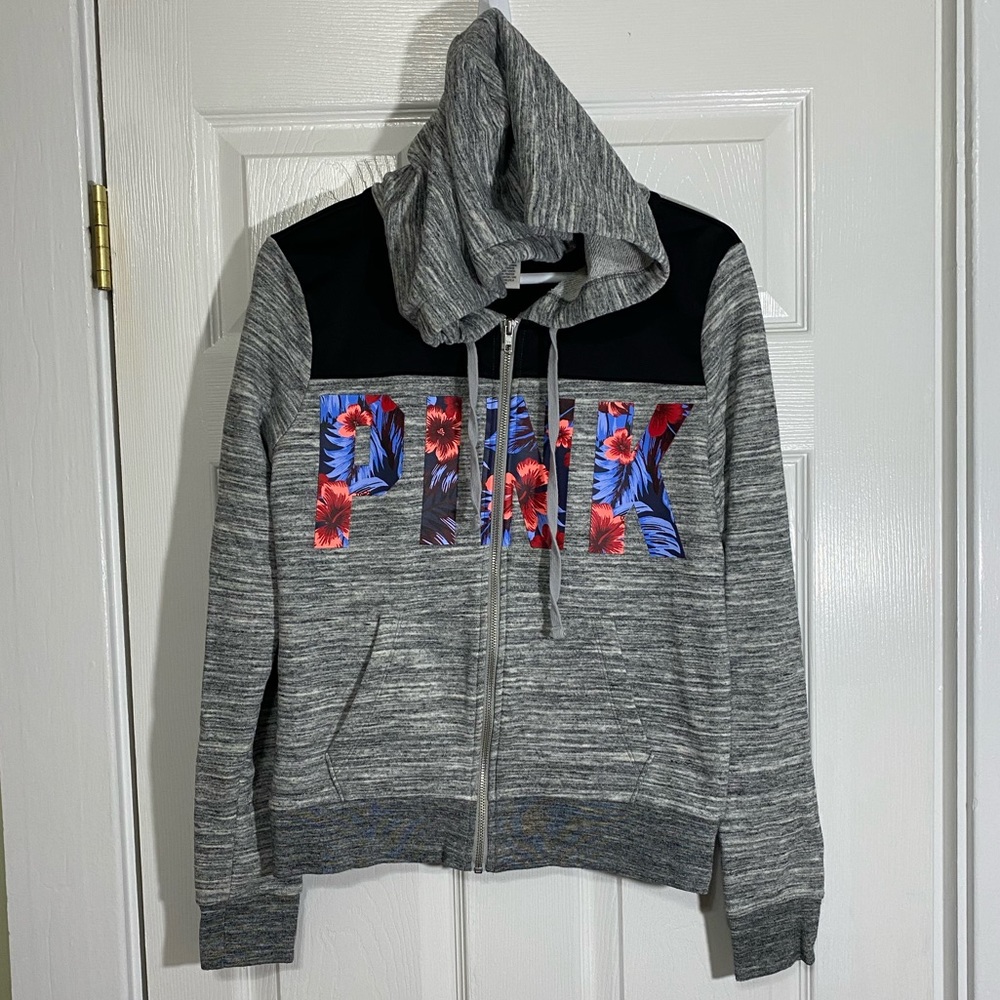 PINK VS Hoodie w/Hibiscus Print Lettering, M